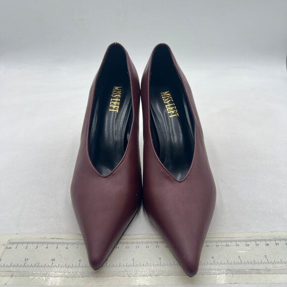 miss left Wine V-Cut Closed Pointed Toe Pumps Slip On High Heel Elegant Shoes - Picture 2 of 7
